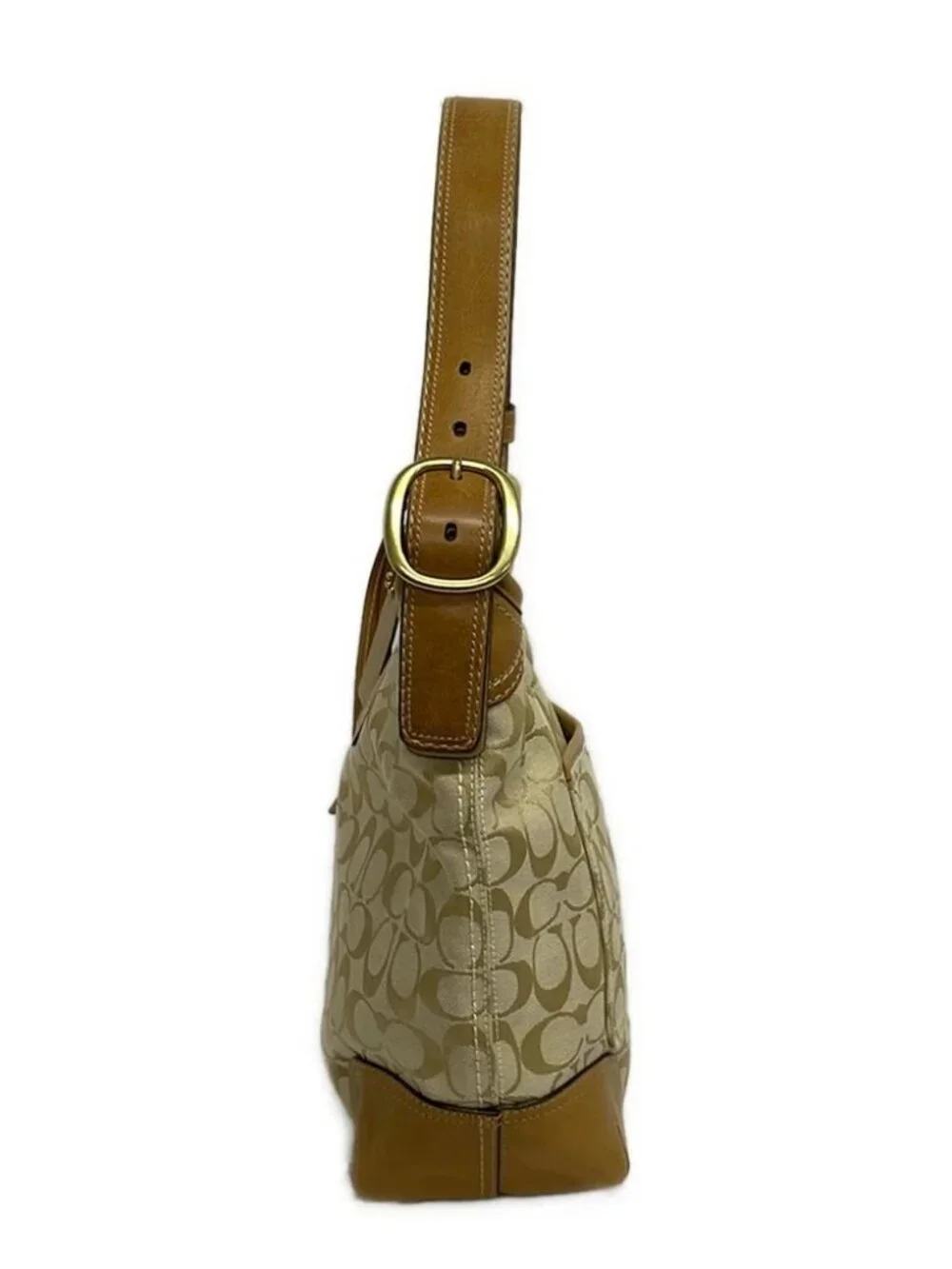 COACH Bleecker Signature Duffle 12390 Beige Jacquard Leather Shoulder Bag